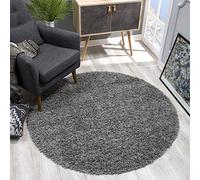 SANAT Rug Round Grey High Pile Modern Rugs for Living Room, Bedroom, Dining Room or Children's Room, Size: 80 x 80 cm