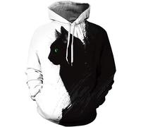 sanatty Unisex Hoodies 3D Print Galaxy Pullover Hooded Sweatshirt Hoodies with Big Pockets for Teen Men, Teen Boy, Women, B2 Green Eye Cat, S-M