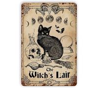 SaNavie Black Cat The Witch's Lair Metal Tin Signs, Vintage Wall Decor Retro Art Sign Funny Decorations Chic Poster Bar signage 6x8 Inch