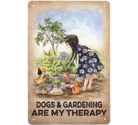 SaNavie Dogs and Gardening are My Therapy Retro Metal Tin Sign Cute Girl Vintage Sign for Home Coffee Garden Wall Decor 8x12 Inch