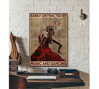 SaNavie Easily Distracted by Music and Dancing Poster Music Pot Head Music Notes Wall Art Dancing Girl Home Decor Iron Painting Metal Tin Sign Home Bedroom Wall Decor Gift 8x12 Inch