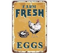 SaNavie Farm Fresh Eggs Tin Signs Vintage Country Chicken Tin Signs Metal Tin Sign Vintage Chic Metal Poster Wall Decor Retro Bar Wall Art Metal Signage 6x8 Inch