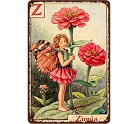 SaNavie Flower Fairy Logo Vintage Garden Tin Sign Zinnia - Letter Z Wall Decor Metal Sign - Vintage Fairy Garden Decor Vintage Home Outdoor Farmhouse Home Sign Wall Decor Gift 8x12 Inch