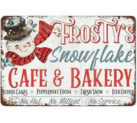 SaNavie Frosty's Snowflake Cafe & Bakery, Christmas Decor,Retro Christmas, Large Signs,Vintage Holiday Signs,Antique Sign,Snowman Art Retro Metal Tin Sign Vintage for Home Coffee Wall Decor 8x12 Inch