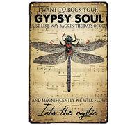 SaNavie Funny Metal Tin Sign Dragonfly I Want to Rock Your Gypsy Soul Into The Mystic Tin Sign Home Pub Coffee Shop Wall Decoration Retro Metal Plate 6x8 Inch