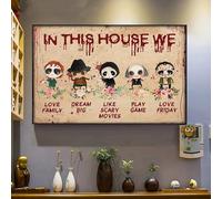 SaNavie In This House We Love Family Dream Big Like Scary Movie Play Game Love Friday Halloween Living Decor Poster for Home Coffee Wall Decoration Retro Bar Garage metal tin sign 8x12 Inch