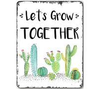 SaNavie Let's grow cactus theme cactus classroom teacher signs Vintage Wall Decor for Restaurants, Cafes Pubs Garage Boy's Room Wall Decor metal tin sign 6x8 Inch