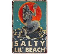 SaNavie Mermaid Metal Tin Sign Beach Woman Cave Decor Sign Metal Tin Sign 8"x12" Inch Aluminum Sign for Cafe Bar Bedroom Wall Art Deco Tin Sign
