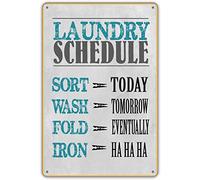 SaNavie Metal Tin Sign Laundry Schedule Wall Sign for Laundry Room Decor, Decorative Laundry Room Wall Art Sign Cute Wall Decor with Sayings 8x12 Inch