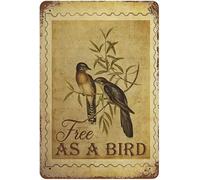 SaNavie Metal Tin Sign Watercolor Colorful Bird Aluminum Metal Sign Free As A Bird Poster Wall Art Decorative Sign for Home Kitchen Bar Room Garage Decor 8x12 inch