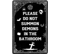 SaNavie Please Do Not Summon Demons In The Bathroom Metal Sign Funny Bathroom Decor Vintage Spooky Tin Signs Gothic Halloween Decorations Witch Decor Signs For Home Cafe Bar 8x12 Inch
