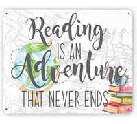 SaNavie Reading Poster, Classroom Reading Nook, Classroom Reading Poster, Reading is an Adventure, Library Decor, Classroom Art Metal Tin Sign 12x8 Inch Plaque