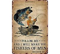 SaNavie Retro Fishing Metal Plaque Poster Follow Me And I Will Make You Fishers Of Men Tin Sign Wall Decor Gift For Bathroom Restaurant Farm Bedroom Cafe School 8x12Inches, multicolor