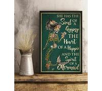 SaNavie She Has the Soul of a Gypsy Heart Hippie Skeleton Mermaid Poster Retro Art Metal Signs Wall Decoration for Garage Cafe Bar Man Cave Funny Decor tin sign 6x8 Inch
