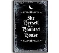 SaNavie Spooky Metal Sign, She Herself Is A Haunted House, Gothic Decor for Bedroom, Vintage Halloween Decorations for Restaurants, Cafes Pubs Garage Boy's Room Wall Decor metal tin sign 8x12 Inch