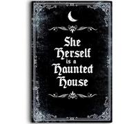 SaNavie Spooky Metal Sign, She Herself is A Haunted House, Gothic Decor for Bedroom, Vintage Halloween Decorations for Restaurants, Cafes Pubs Garage Boy's Room Wall Decor Metal tin Sign 8 x12 Inch
