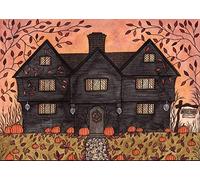 SaNavie The Witch House Halloween Witch Art Autumn Leaves Pumpkin Wall Decoration Metal Tin Sign Poster Wall Plaque 6x8 Inch