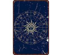 SaNavie Vintage Metal Aluminum Tin Sign Zodiac Wheel Vintage Wall Poster Metal Plaque, Horoscope, Astrology Chart, Vintage Metal Tin Sign Retro Home Bedroom Kitchen Sign Wall Decor 8x12 Inch