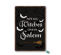 SaNavie Vintage Tin Sign Halloween Not All Witches Live in Salem Broom Metal Tin Sign Wall Art Home Decor Kitchen Poster Cafe Pub Plaque 8x6 Inch