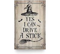 SaNavie Witch Decor Yes I Can Drive A Stick Halloween Vintage Tin Sign Cafe Bar Home Wall Art Decoration Funny Gift Retro Metal Tin Sign 8x12 Inch