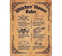 SaNavie Witch House Rules Pentagram Black Magic Cat Retro Tin Sign Metal Tin Sign Wall Sign Home Bedroom Coffee Shop Sign Vintage Plaque Kitchen Home Wall Decor 8x12 Inch