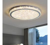 SANBDDLYY Dimmable Crystal LED Flush Mount Ceiling Light Fixture for Bathroom Chrome Luxury Kitchen Ceiling Light Large Modern Round Bedroom Low Ceiling Light for Living Room Dining Room Foyer Hallway