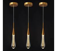 SANBDDLYY Pendant Lights Kitchen Light Fixtures Dimmable LED Modern Gold Pendant Light Mini Teardrop Crystal Pendant Lighting for Kitchen Island Bedroom Hallway Entryway (2-Light)(Gold 3-Pack)