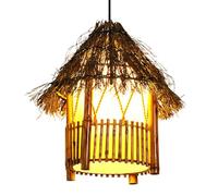 SANBDDLYY Vintage Brown Rattan Ceiling Light Fixture | Hand-Woven Bamboo Chandelier for Indoor & Outdoor Use