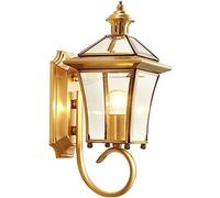 SANBDDLYY Vintage Outdoor Wall Light Waterproof Rustproof Wall Sconces Glass Lantern Wall Lamp Outside Decoration Brass Golden Wall Lantern for Living Room Balcony Villa Decoration