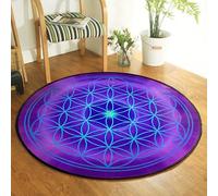 SANBEC Purple Flower of Life Round Carpet Children's Living Room Floor Mat Washable Floor Mat Yoga Mat Bedroom Chair Soft Floor Mat