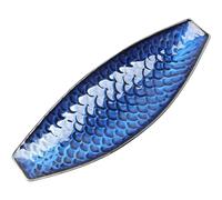 Sanbege 16" Large Ceramic Decorative Tray, Long Boat Shaped Centerpiece Bowl, Multipurpose Serving Platter for Home, Party Decor or Sushi, Fruits, Desserts (Blue)