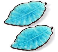 Sanbege 2 Pack Leaf Spoon Rest, Ceramic Ladle Holder, Modern Farmhouse Decorative Utensil Rester for Stove Top, Kitchen Counter, Dining Table, Coffee Station (Teal)
