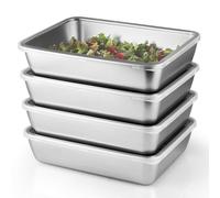 Sanbege 4 Pcs Stainless Steel Food Containers with Clear Lids, Stackable Snack Storage Boxes, Deli Meat Keeper for Refrigerator or Picnic, BBQ Party, Office, Gym Lunch