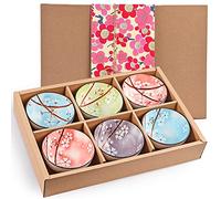 Sanbege Ceramic Rice Bowls 10 oz, Sakura Bowl Gift Set, Assorted Color Dinnerware Serving Bowls for Rice, Cereal, Noodle, Soup, Desserts, Pack of 6 (Cherry Blossom)