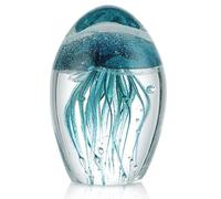 Sanbege Hand Blown Glass Jellyfish Figurine, Glow in The Dark Paperweight, Collectible Sea Creature Statue Decor for Home, Office, Party Decoration and Gift (Turquoise)