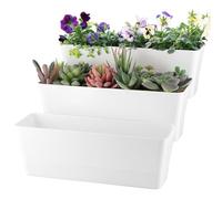 Sanbege Window Box Planter with Tray, 12" Rectangle Plant Pot, Pack of 3 (White)