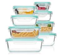 Sanbore 8 Piece Glass Food Storage Containers with Airtight Lids - BPA-Free Meal Prep Containers for Microwave, Oven, Fridge & Dishwasher - Stackable Lunch Boxes