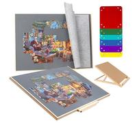 Sancallie 1500 Pieces Puzzle Board & Bracket Set - Wooden Kit With 6 Sorting Trays, Gray Felt Mat Cover for Storing Jigsaw Puzzles