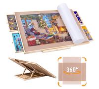 Sancallie 36"X25" Tilting Wooden Puzzle Board Age 12+ with Drawers, Easel Non-Slip Suede Surface Puzzle Table Accessory for Up to 1,500 Pieces Puzzles with 4 Sorting Trays