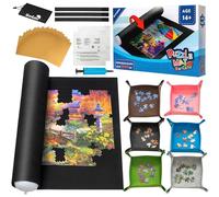 Sancaliie Jigsaw Puzzle Mat Roll Jigsaw Storage Felt Mat, Jigroll Up to 2,000 Pieces with 6 Colorful Trays, Jigsaw Puzzle Player, Gift Box with Drawstring Storage Bag, 3 Elastic Band, Hand Pump