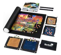 Sancallie Puzzle Mat Roll Jigsaw Storage Felt Mat, Jigroll Up to 1,500 Pieces with 4 Puzzle Trays, Material for Jigsaw Player, Box with Drawstring Storage Bag
