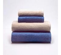 Sancarlos - Set of 4 Ocean 2 Hand Towels for Basin and 2 Bathrooms, Colour Beige and Dark Blue, 100% Cotton, 550 g/m²