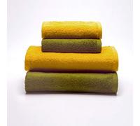 Sancarlos - Set of 4 Ocean Duo Hand Towels, 2 Sinks and 2 Bath Towels, Mustard Yellow and Moss Green, 100% Cotton, 550 GSM