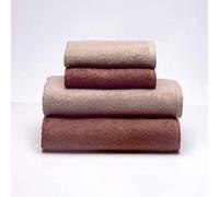 Sancarlos - Set of 4 Ocean Duo Hand Towels, 2 Sinks and 2 Bath Towels, Stone and Brown, 100% Cotton, 550 g/m²