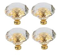 SANCHAKOU Bedroom Cabinet Knobs 4 Pcs Single Golden Hole Wardrobe Door Drawer Diamond Crystal Handle 30Mm