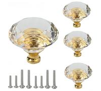 SANCHAKOU Bedroom Drawer Handles 4 Pcs Single Golden Hole Wardrobe Door Drawer Diamond Crystal Handle 40Mm