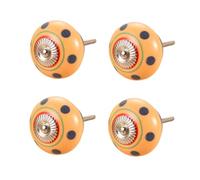 SANCHAKOU Cabinet Pulls 4Pcs Handmade Retro Round Ceramic Knobs Wardrobe Cabinet Drawer Long Screw Pulls Yellow Polka Dot