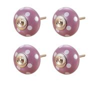 SANCHAKOU Ceramic Cabinet Knobs 4Pcs Handmade Retro Round Ceramic Knobs Wardrobe Cabinet Drawer Long Screw Pulls Purple Dot