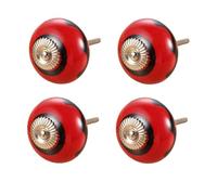 SANCHAKOU Ceramic Door Drawer Handles 4Pcs Handmade Retro Round Ceramic Knobs Wardrobe Cabinet Drawer Long Screw Pulls Red Wave