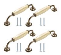 SANCHAKOU Ceramic Door Knob 4Pcs Beige with Ceramic Drawer Pulls Cabinet Bookcase Wardrobe Door Handles 155 * 40mm